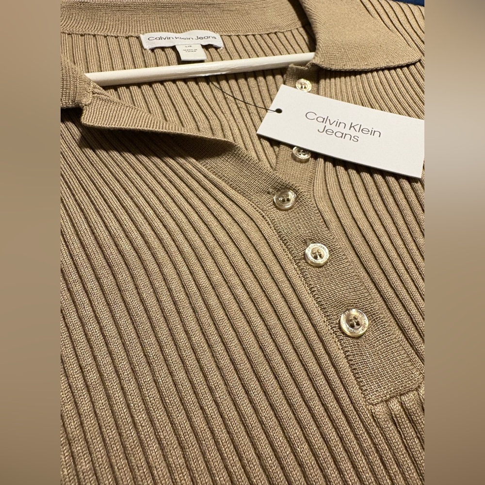 Calvin Klein Jeans Tan Ribbed Polo Shirt